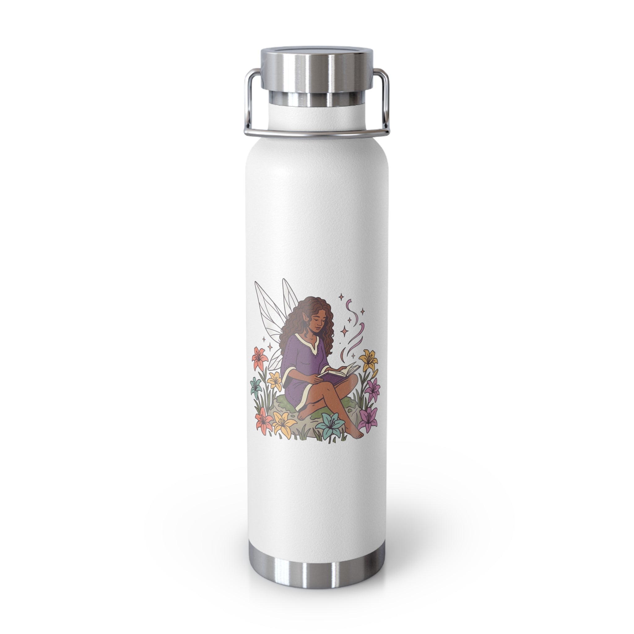 22oz Insulated Water Bottle — Floral Reading Fairy Design