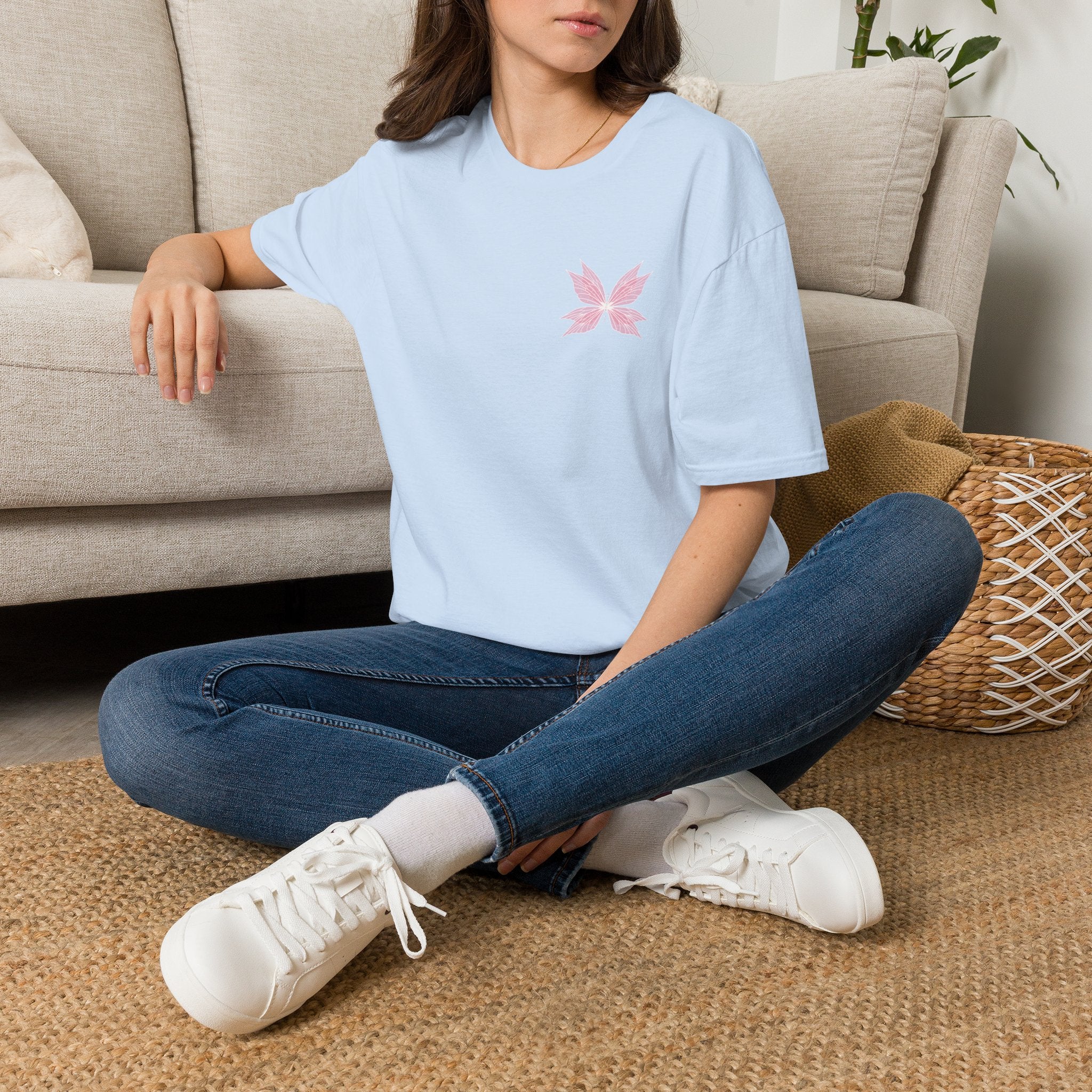 Pink Sakura Leaf Tee — Minimal Floral T-Shirt