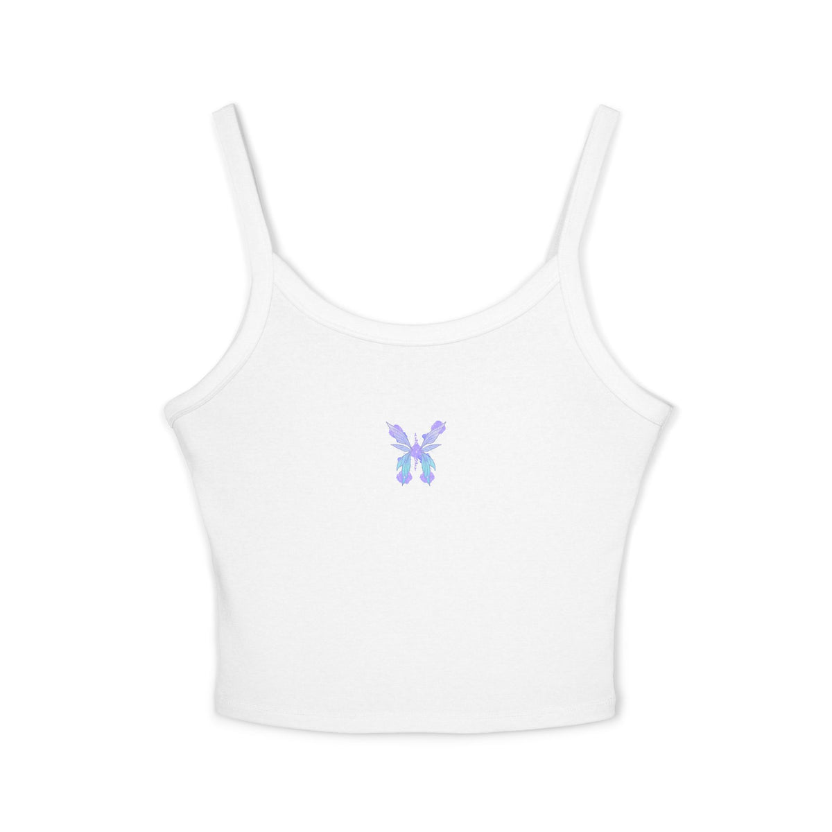 Butterfly Watercolor Crop Tank Top — Lavender Blue Feminine Spaghetti Strap
