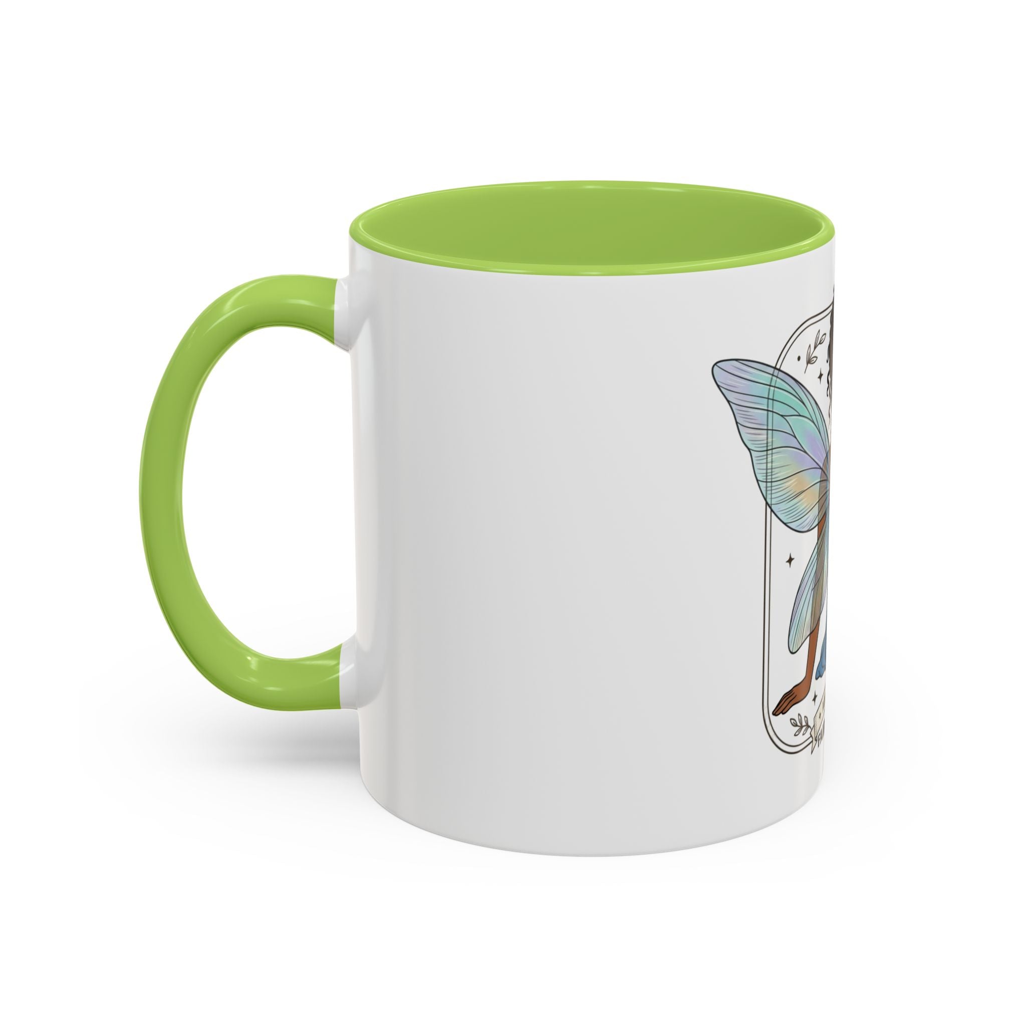 Fairy Embrace Accent Coffee Mug — Aurora Flora Black-Handled 11/15oz