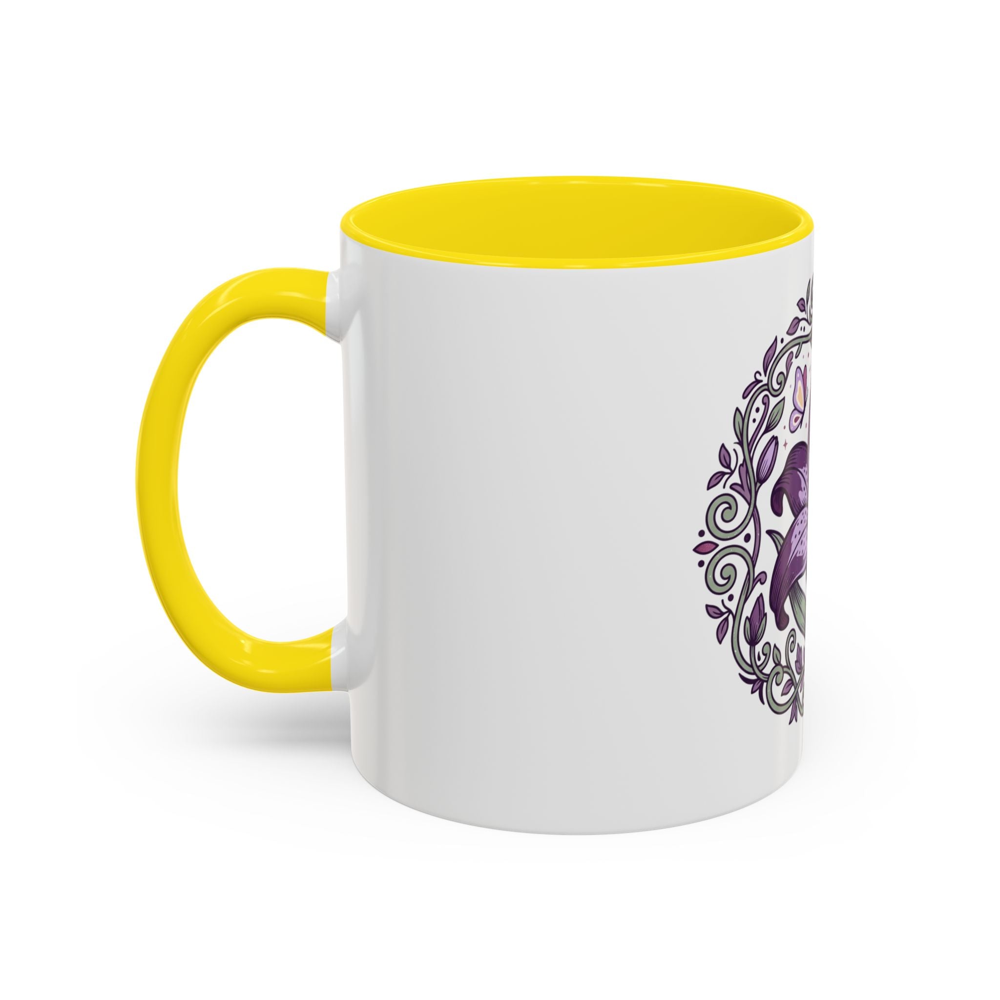 Purple Lily Accent Coffee Mug — Floral Boho Tea & Coffee Cup (11/15oz)