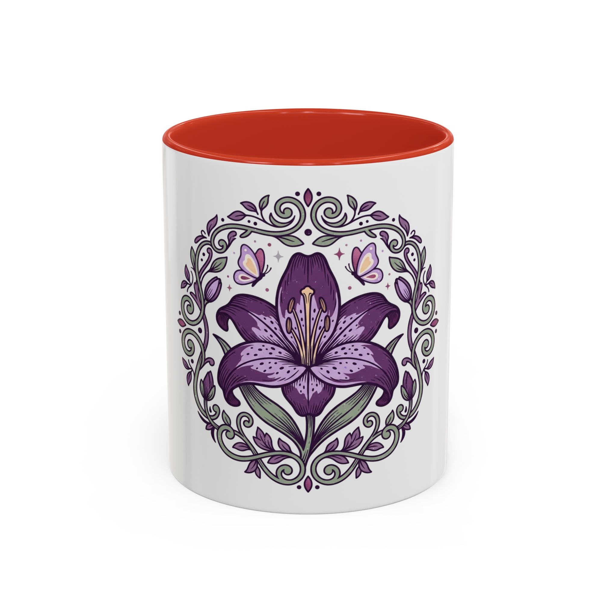 Purple Lily Accent Coffee Mug — Floral Boho Tea & Coffee Cup (11/15oz)