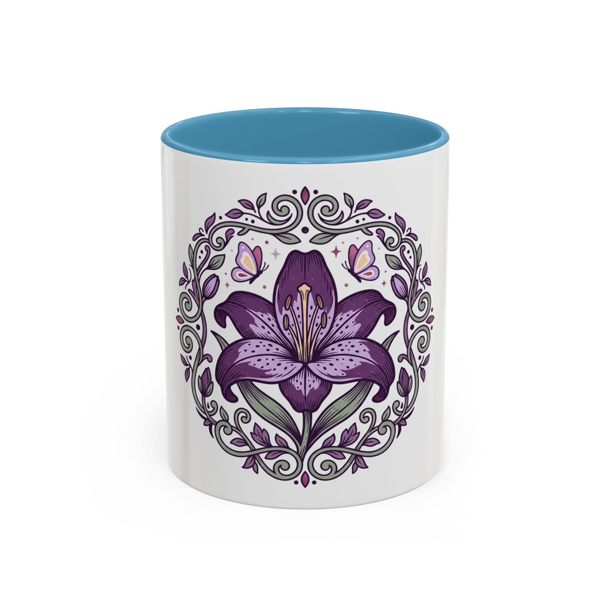 Purple Lily Accent Coffee Mug — Floral Boho Tea & Coffee Cup (11/15oz)
